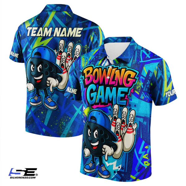 Personalized Bowling Game Graffiti Men Women Performance Polo Shirt Custom Name Bowling Team Jersey