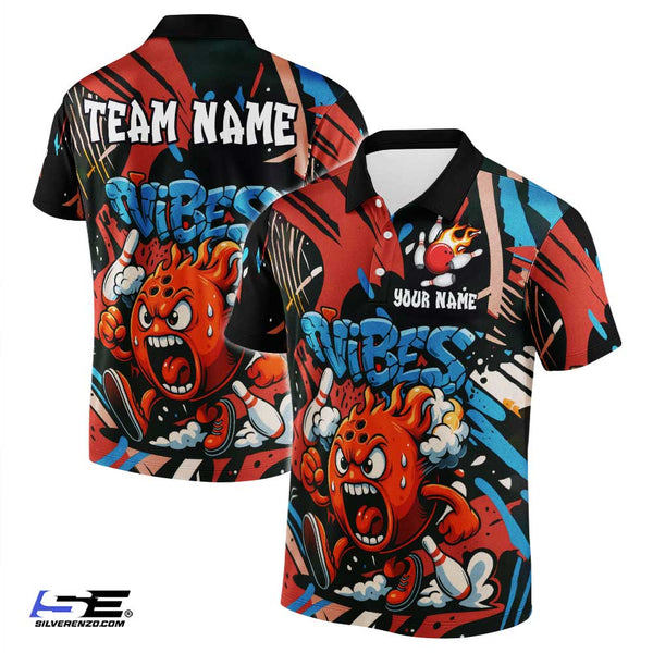 Personalized Bowling Graffiti Angry Vibes Men Women Polo Shirt Custom Name Bowling Team Jersey