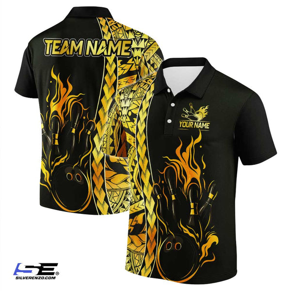 Personalized Flame Bowling Maori Men Women Polo Shirt Custom Name Bowling Team Jersey