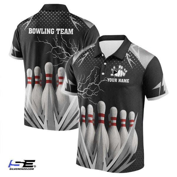 Personalized Bowling Lightning Men Women Performance Polo Shirt Custom Name Bowling Team Jersey