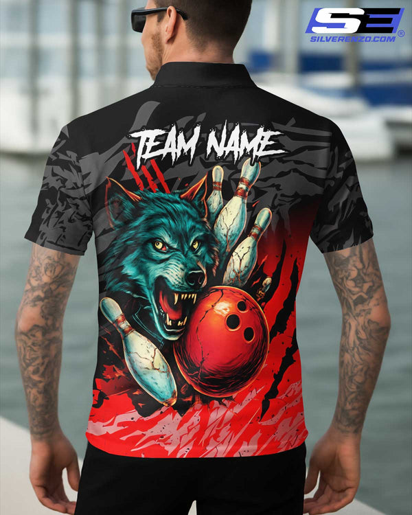 Personalized Bowling And Pins Wolf Men Women Polo Shirt Custom Name Bowling Team Jersey