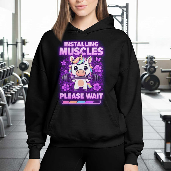 Installing Muscle Unicorn Women's Gym Hoodie, Workout Shirt, Fitness Oversized Pullover Hoodie