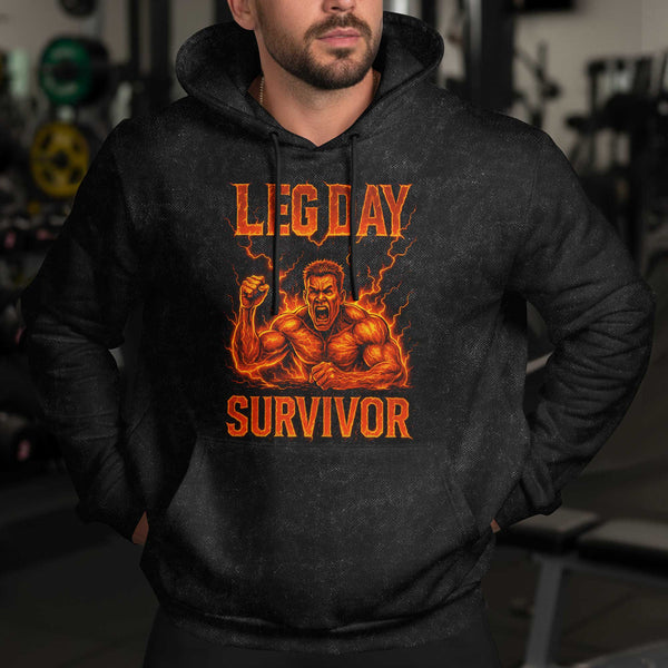 Leg Day Survivor Men's Gym Hoodie, Workout Shirt, Oversized Pullover Hoodie