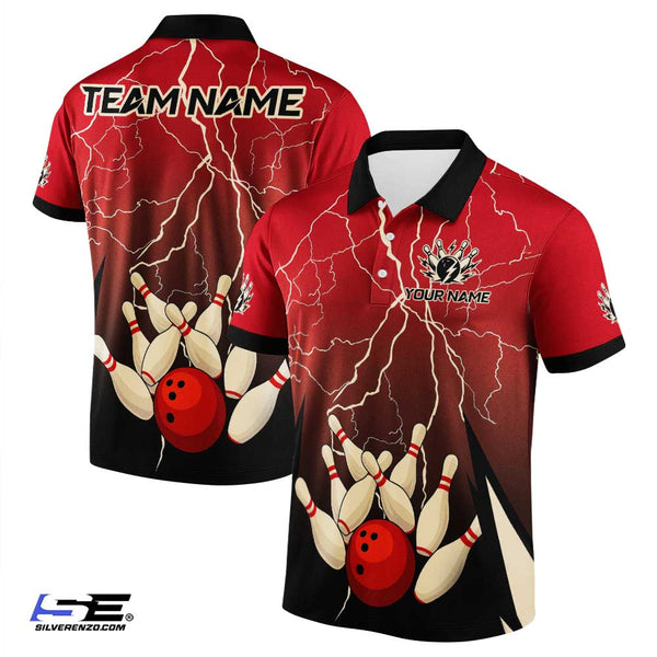 Personalized Bowling Lightning Men Women Performance Polo Shirt Custom Name Bowling Team Jersey