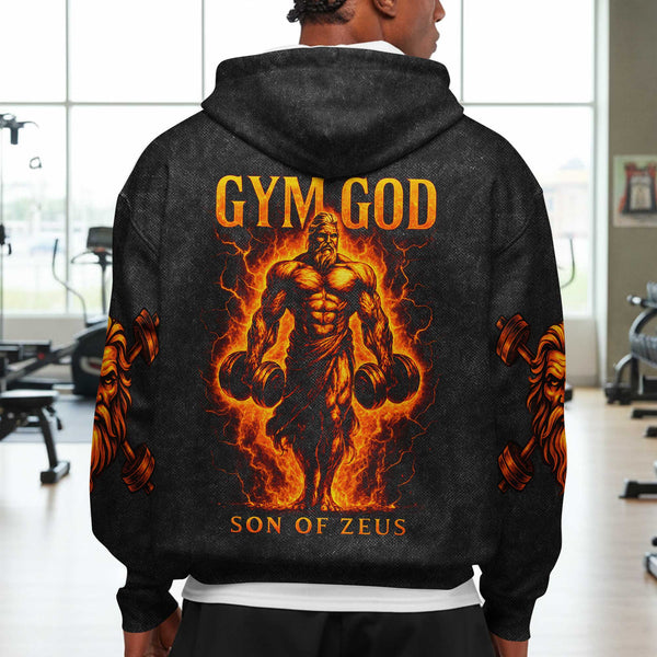 Gym God Son Of Zeus Men's Gym Hoodie, Workout Shirt, Oversized Pullover Hoodie