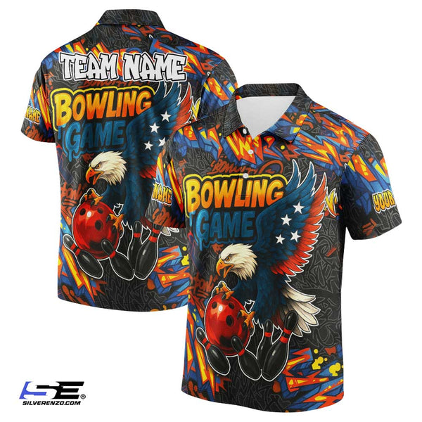 Personalized Bowling Eagle Graffiti Men Women Polo Shirt Custom Name Bowling Team Jersey