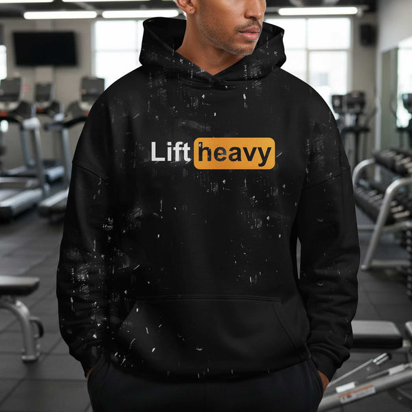 Lift Heavy Men's Gym Hoodie, Workout Shirt, Oversized Pullover Hoodie