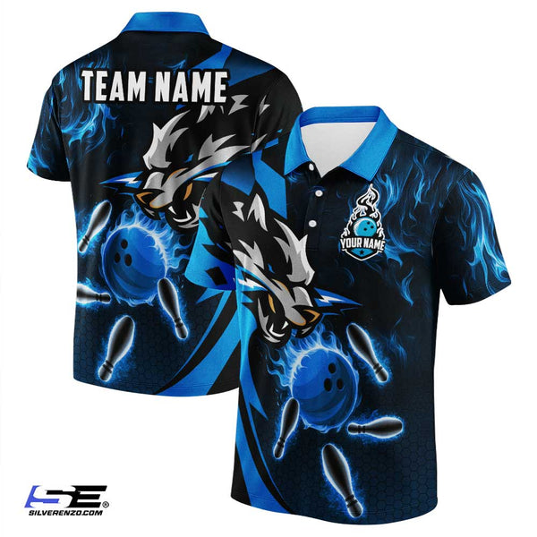 Personalized Bowling Wolf Men Women Performance Polo Shirt Custom Name Bowling Team Jersey