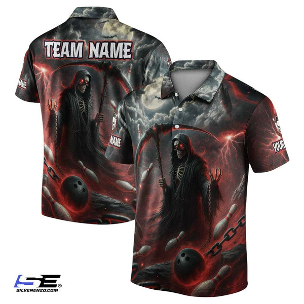 Personalized Bowling Reaper Gothic Men Women Polo Shirt Custom Name Bowling Team Jersey