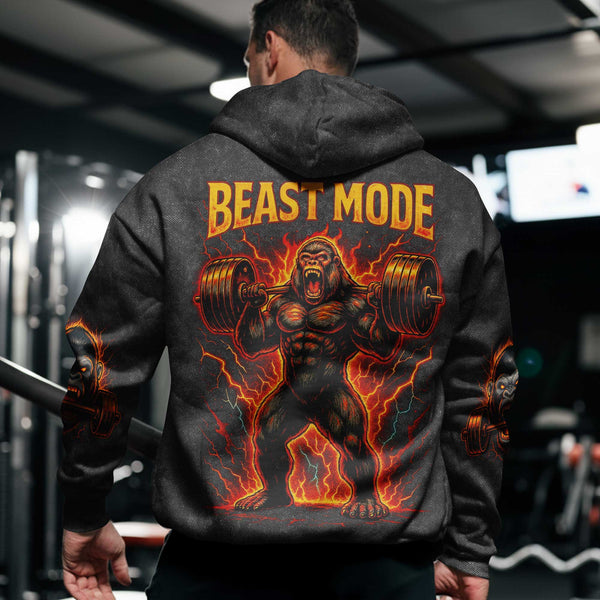 Beast Mode Men's Gym Hoodie, Workout Shirt, Oversized Pullover Hoodie