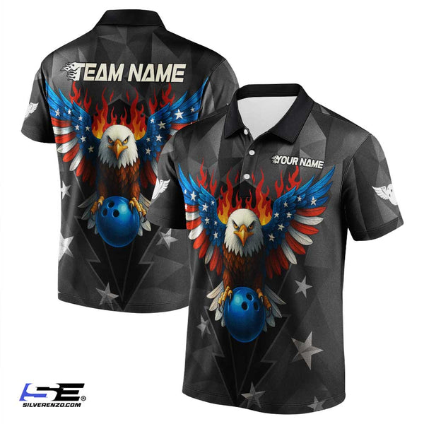 Personalized Bowling Eagle US Flag Men Women Performance Polo Shirt Custom Name Bowling Team Jersey