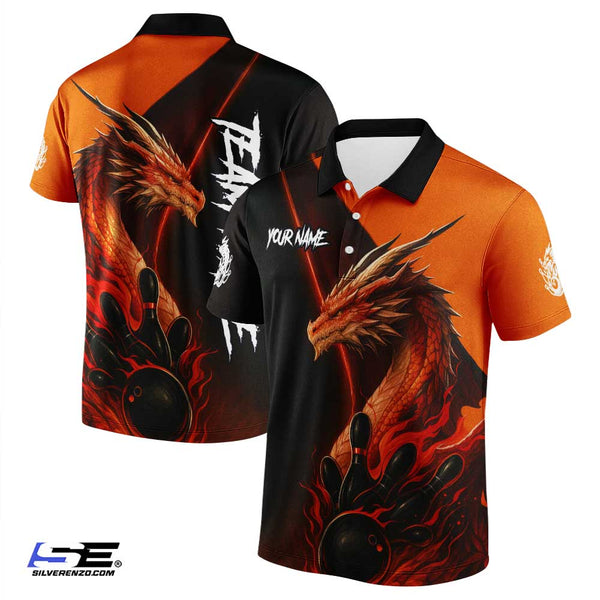 Personalized Bowling Dragon Flaming Men Women Performance Polo Shirt Custom Name Bowling Team Jersey