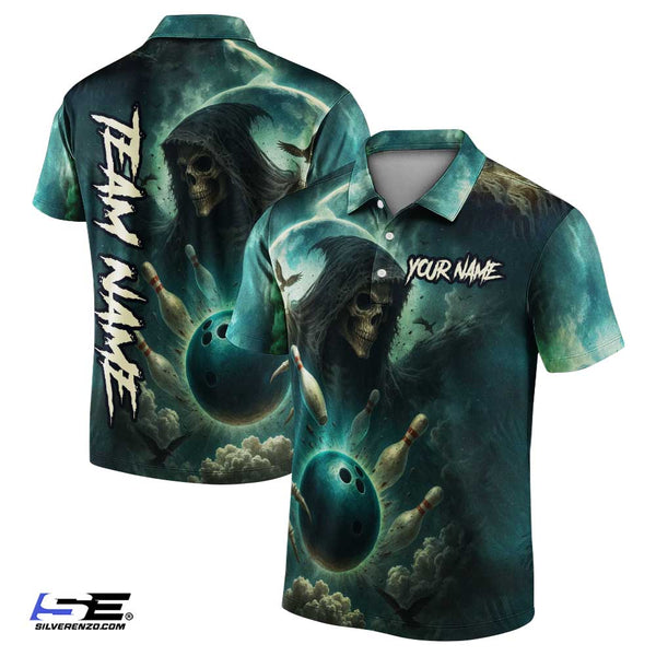 Personalized Bowling Reaper Gothic Men Women Polo Shirt Custom Name Bowling Team Jersey
