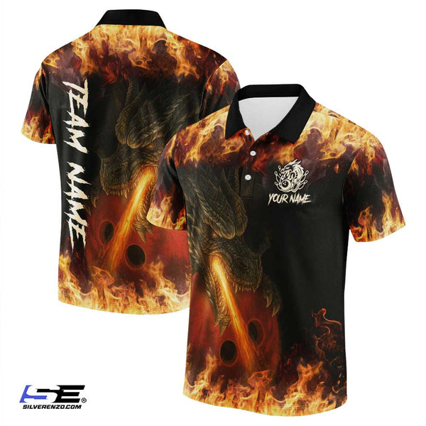 Personalized Bowling Fire Dragon Men Women Performance Polo Shirt Custom Name Bowling Team Jersey