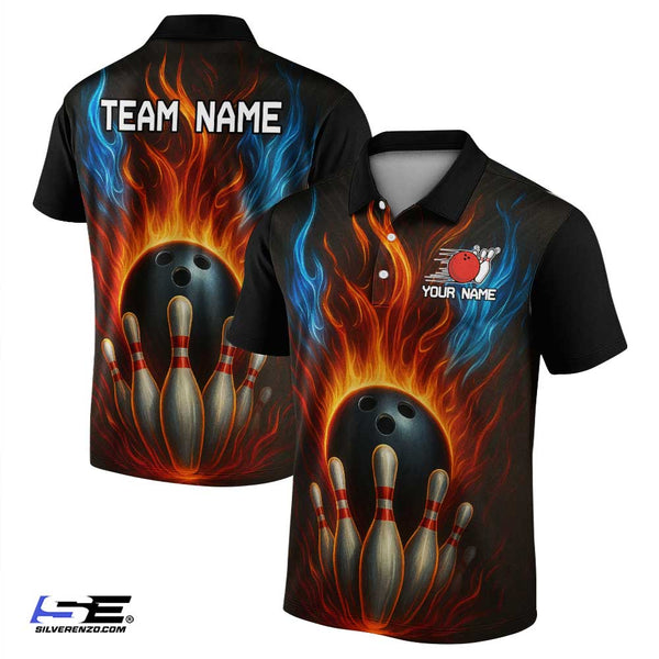 Personalized Bowling Flaming Men Women Polo Shirt Custom Name Bowling Team Jersey