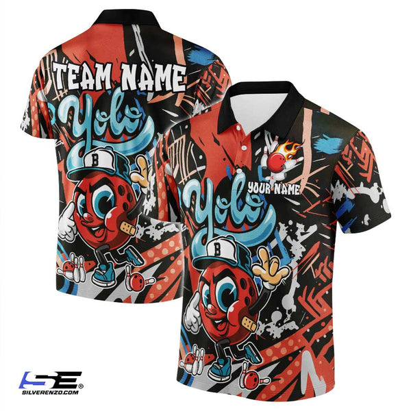 Personalized Bowling Graffiti Yolo Vibes Men Women Polo Shirt Custom Name Bowling Team Jersey
