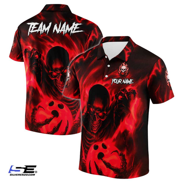 Personalized Bowling Skull Gothic Men Women Polo Shirt Custom Name Bowling Team Jersey