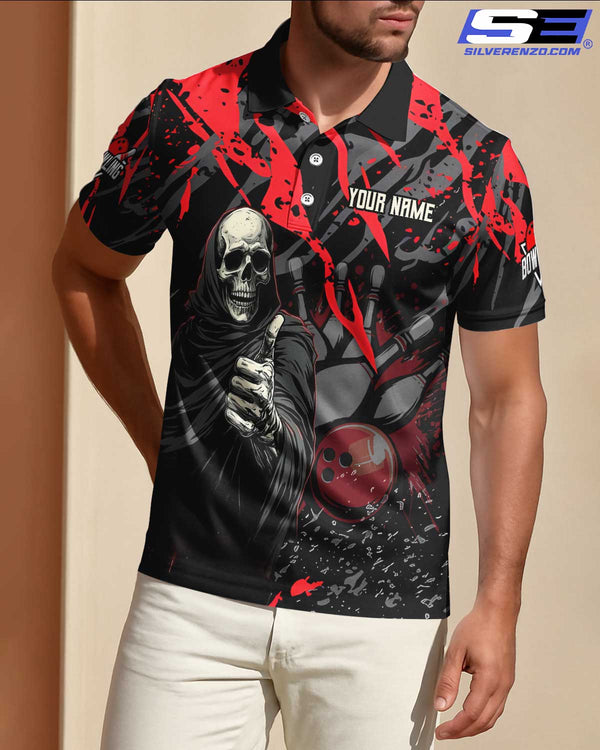 Personalized Bowling Reaper Men Women Polo Shirt Custom Name Bowling Team Jersey