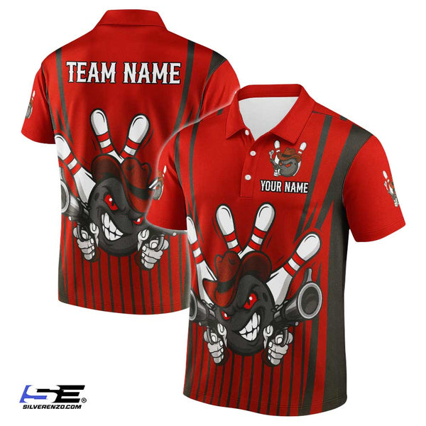 Personalized Bowling Gunslinger Men Women Polo Shirt Custom Name Bowling Team Jersey