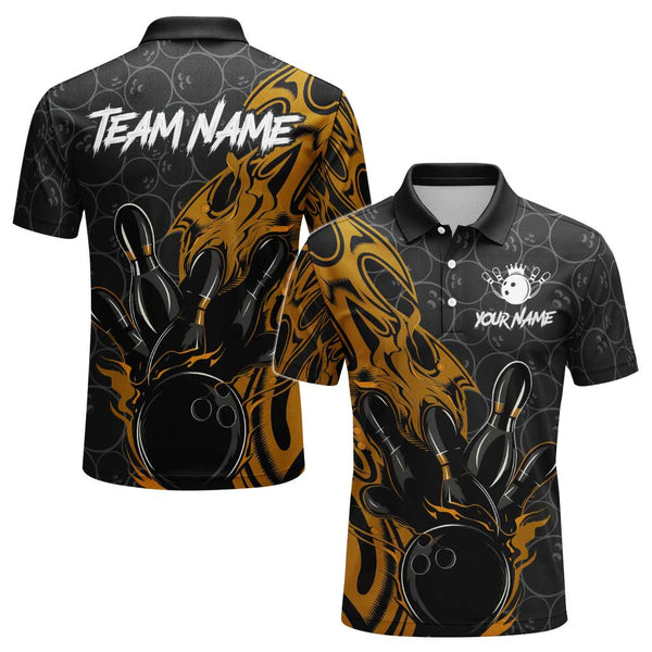 Personalized Bowling Flaming Men Women Performance Polo Shirt Custom Name Bowling Team Jersey