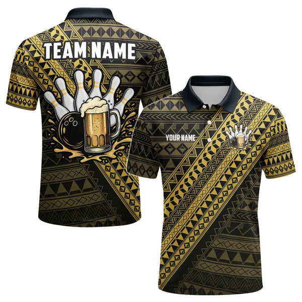Personalized Bowling And Beer Men Women Performance Polo Shirt Custom Name Bowling Team Jersey