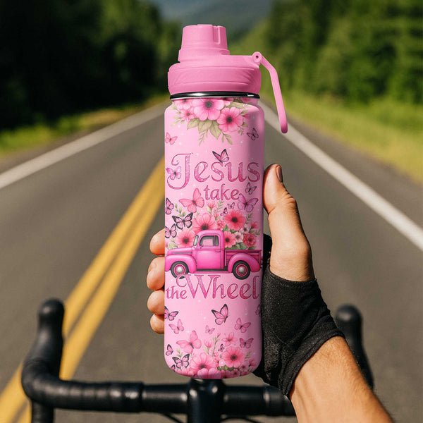 Jesus Take The Wheel Flower Sport Bottle 24oz