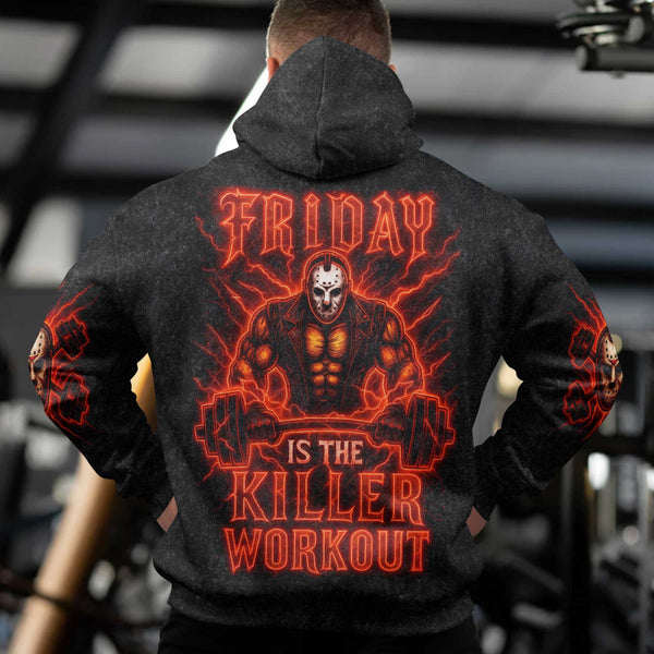 Friday Workout Halloween Men's Gym Hoodie, Workout Shirt, Oversized Pullover Hoodie