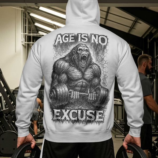 Age Is No Excuse Men's Gym Hoodie, Workout Shirt, Oversized Pullover Hoodie