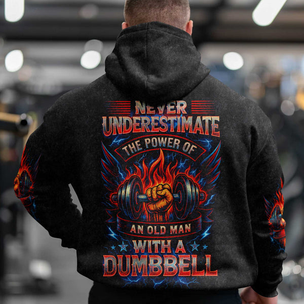 Never Underestimate An Old Man Men's Gym Hoodie, Workout Shirt, Oversized Pullover Hoodie