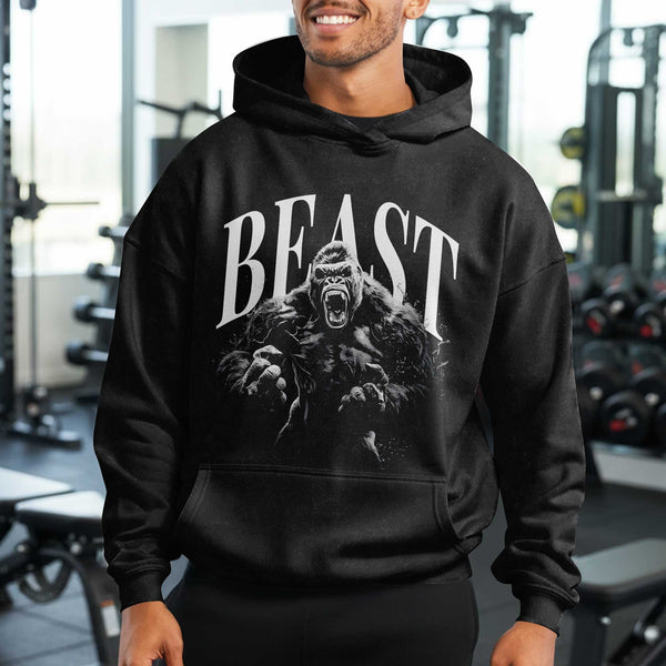 Beast Men's Gym Hoodie, Workout Shirt, Oversized Pullover Hoodie