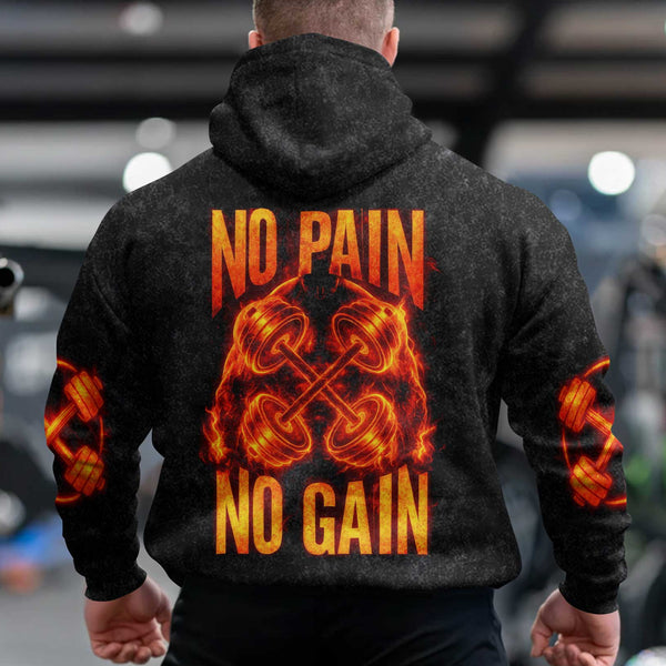No Pain No Gain Men's Gym Hoodie, Workout Shirt, Oversized Pullover Hoodie