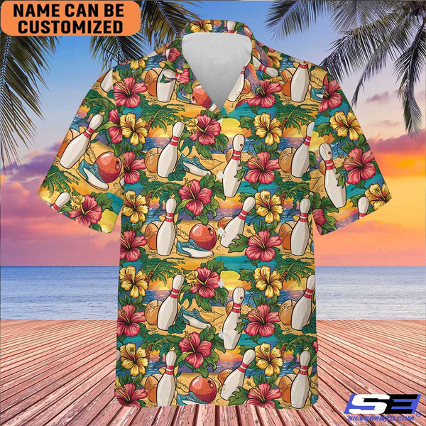 Personalized Tropical Hibiscus Bowling Hawaiian Shirt Bowling Team Shirt Gift For Bowling Player Bowler Gift
