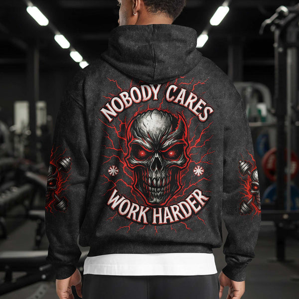 Nobody Cares Work Harder Men's Gym Hoodie, Workout Shirt, Oversized Pullover Hoodie