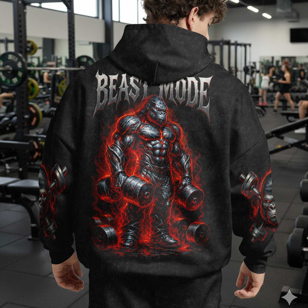 Beast Mode Men's Gym Hoodie, Workout Shirt, Oversized Pullover Hoodie