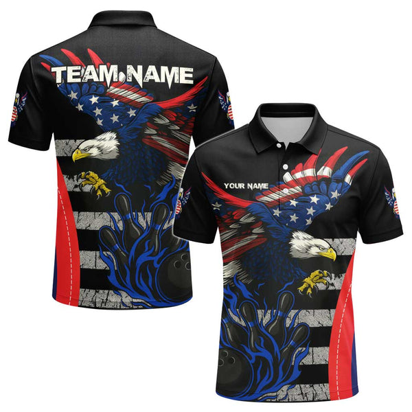 Personalized Bowling Eagle US Flag Men Women Performance Polo Shirt Custom Name Bowling Team Jersey