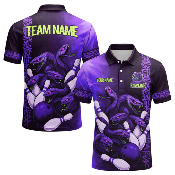 Personalized Bowling Snake Men Women Performance Polo Shirt Custom Name Bowling Team Jersey