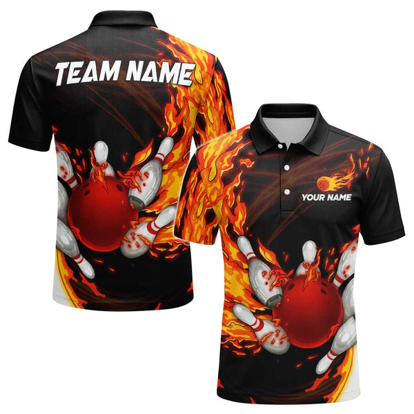 Personalized Bowling Fire Men Women Performance Polo Shirt Custom Name Bowling Team Jersey