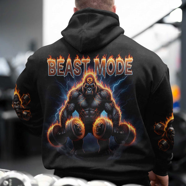 Beast Mode Men's Gym Hoodie, Workout Shirt, Oversized Pullover Hoodie