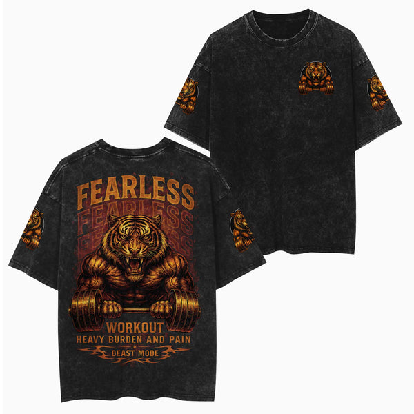 Fearless Tiger Men's Gym T-Shirt, Workout Shirt, Oversized Pump Cover Tee