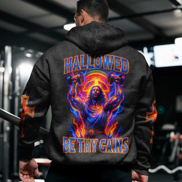 Hallowed Be Thy Gains Men's Gym Hoodie, Workout Shirt, Oversized Pullover Hoodie