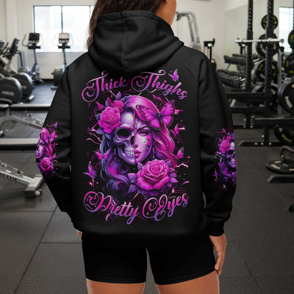 Thick Thighs Pretty Eyes Women's Gym Hoodie, Workout Shirt, Fitness Oversized Pullover Hoodie