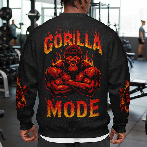 Gorilla Mode Men's Gym Sweatshirt, Workout Shirt, Oversized Crewneck Sweatshirt