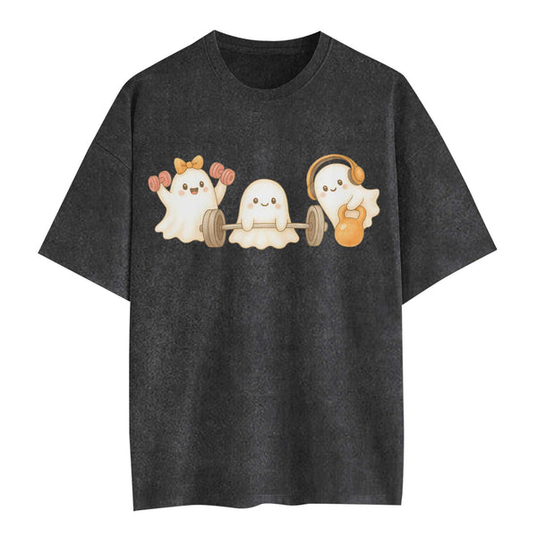 Ghost Lifting Halloween Women's Gym T-Shirt, Workout Shirt, Oversized Pump Cover Tee