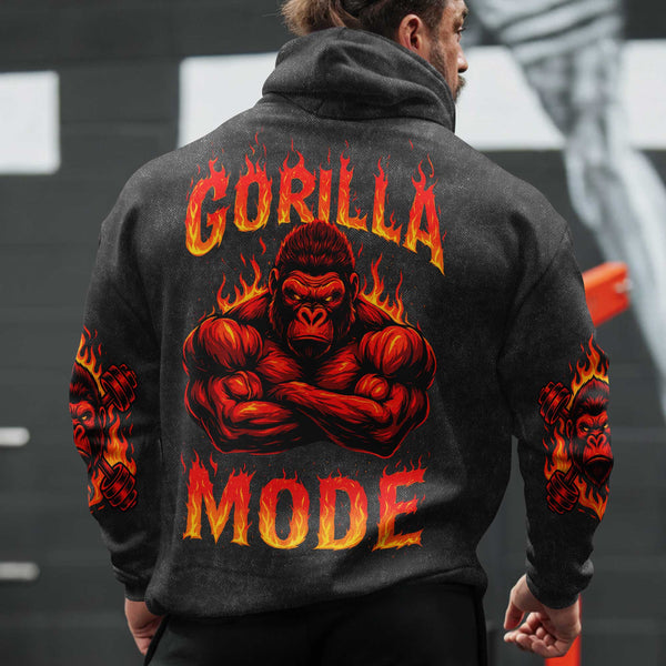 Gorilla Mode Men's Gym Hoodie, Workout Shirt, Oversized Pullover Hoodie