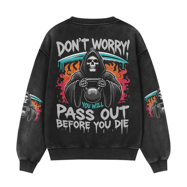 Pass Out Before Die Men's Gym Sweatshirt, Workout Shirt, Oversized Crewneck Sweatshirt
