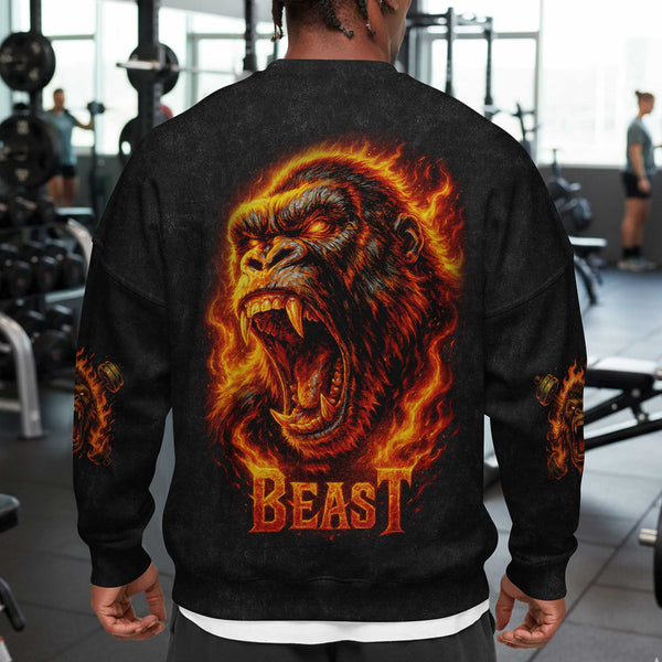 Beast Men's Gym Sweatshirt, Workout Shirt, Oversized Crewneck Sweatshirt