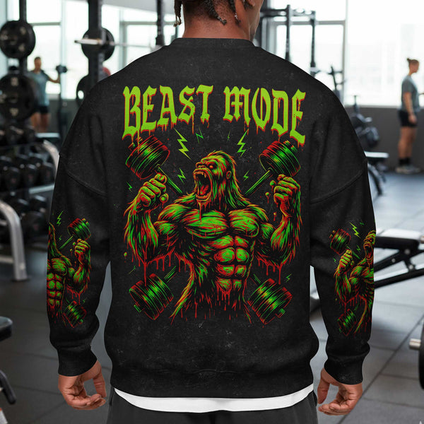Beast Mode Men's Gym Sweatshirt, Workout Shirt, Oversized Crewneck Sweatshirt