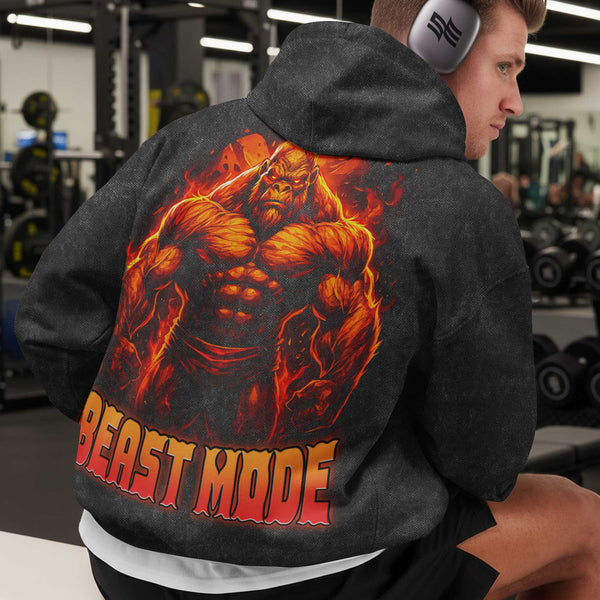 Beast Mode Men's Gym Hoodie, Workout Shirt, Oversized Pullover Hoodie