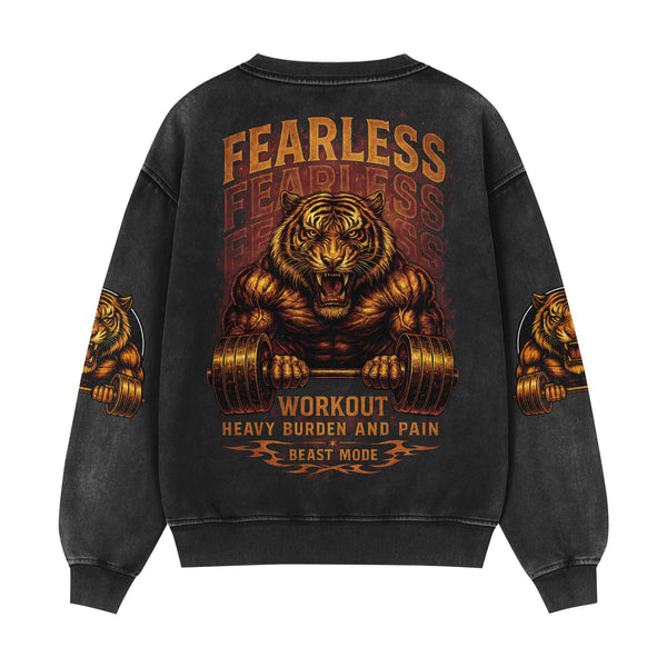 Fearless Tiger Men's Gym Sweatshirt, Workout Shirt, Oversized Crewneck Sweatshirt