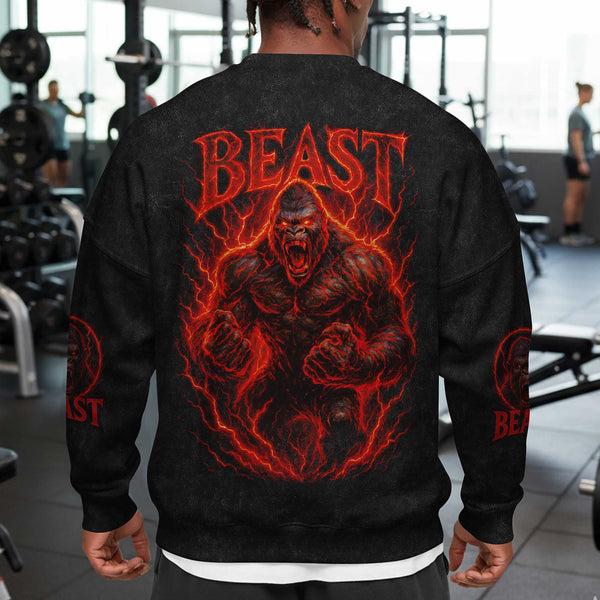 Beast Men's Gym Sweatshirt, Workout Shirt, Oversized Crewneck Sweatshirt